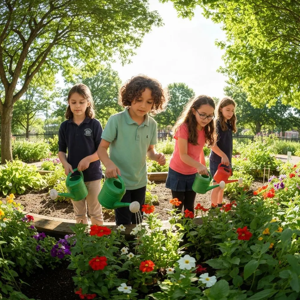 Students gardening